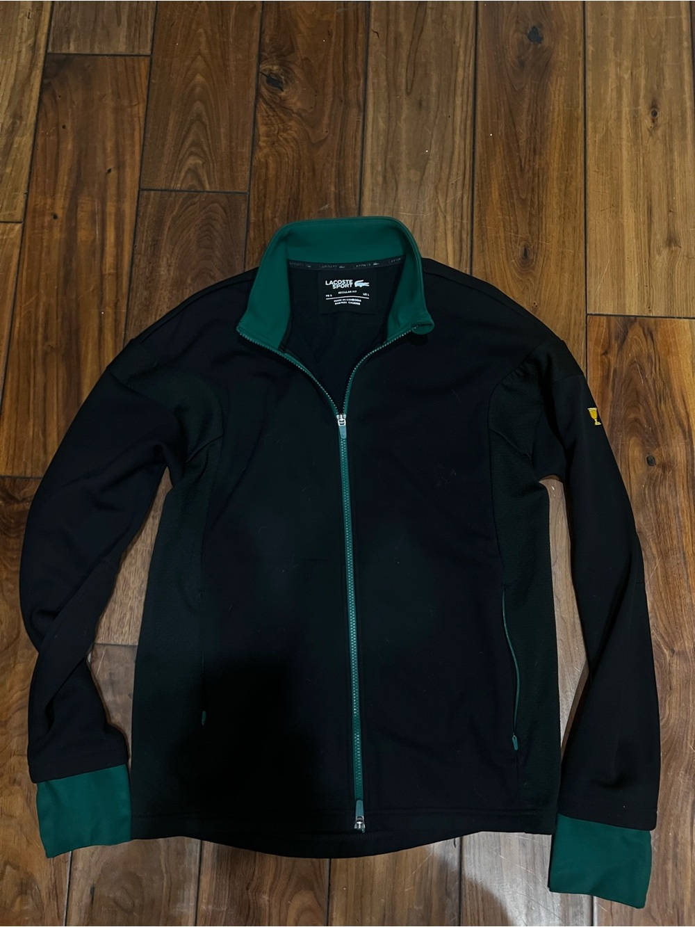 Lacoste Black Jacket with Green Trim and Collar